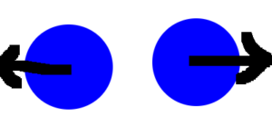 Two blue circles with black arrows that point outwards.